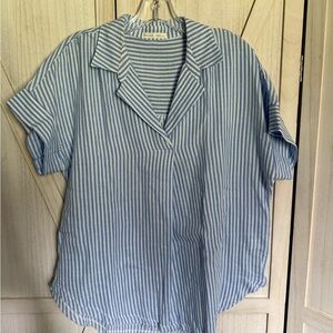 Blue & White Striped Collared Blouse